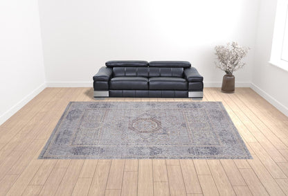 4' X 6' Gray And Ivory Floral Power Loom Distressed Stain Resistant Area Rug