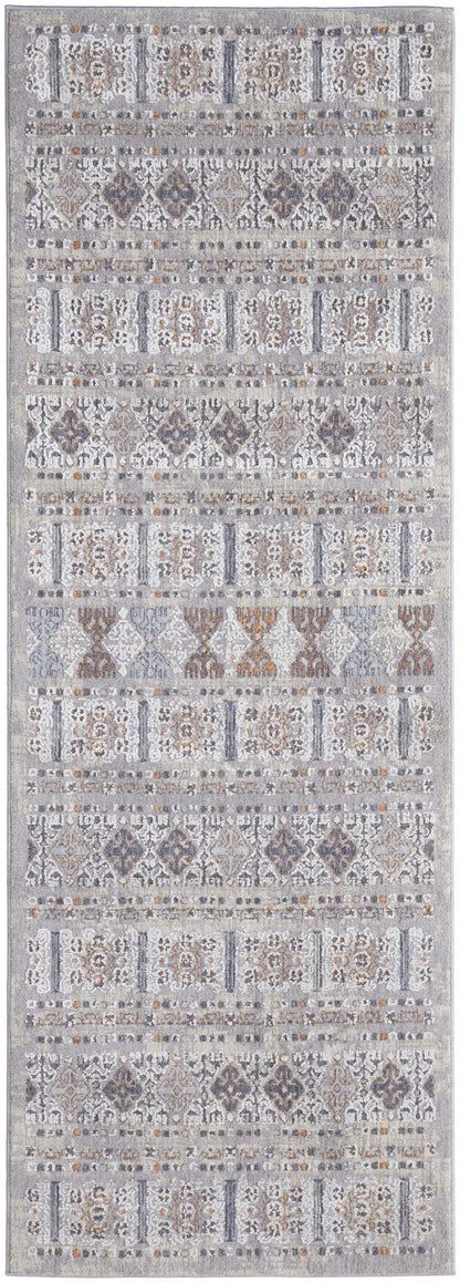 4' X 6' Orange Gray And White Geometric Power Loom Distressed Stain Resistant Area Rug