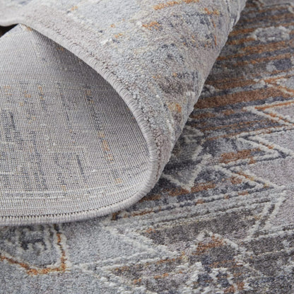 4' X 6' Gray Orange And Blue Geometric Power Loom Distressed Stain Resistant Area Rug