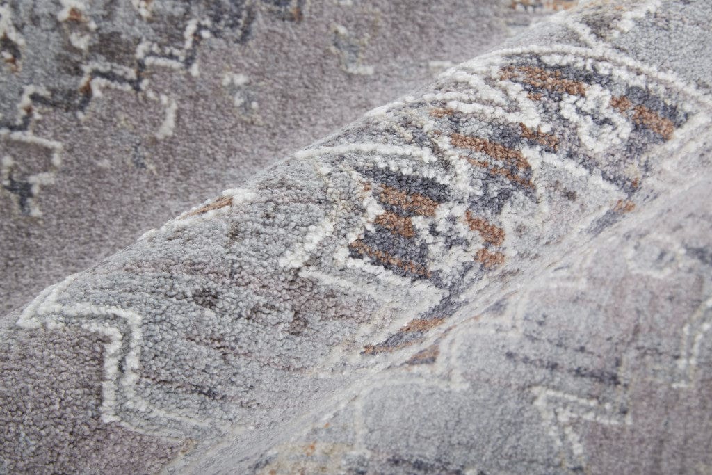 4' X 6' Gray Orange And Blue Geometric Power Loom Distressed Stain Resistant Area Rug