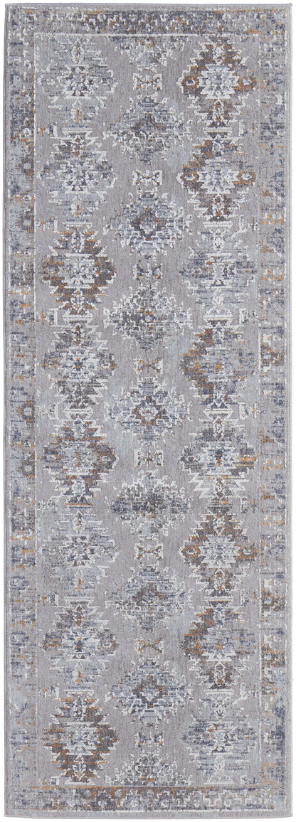4' X 6' Gray Orange And Blue Geometric Power Loom Distressed Stain Resistant Area Rug