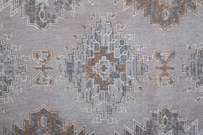 4' X 6' Gray Orange And Blue Geometric Power Loom Distressed Stain Resistant Area Rug