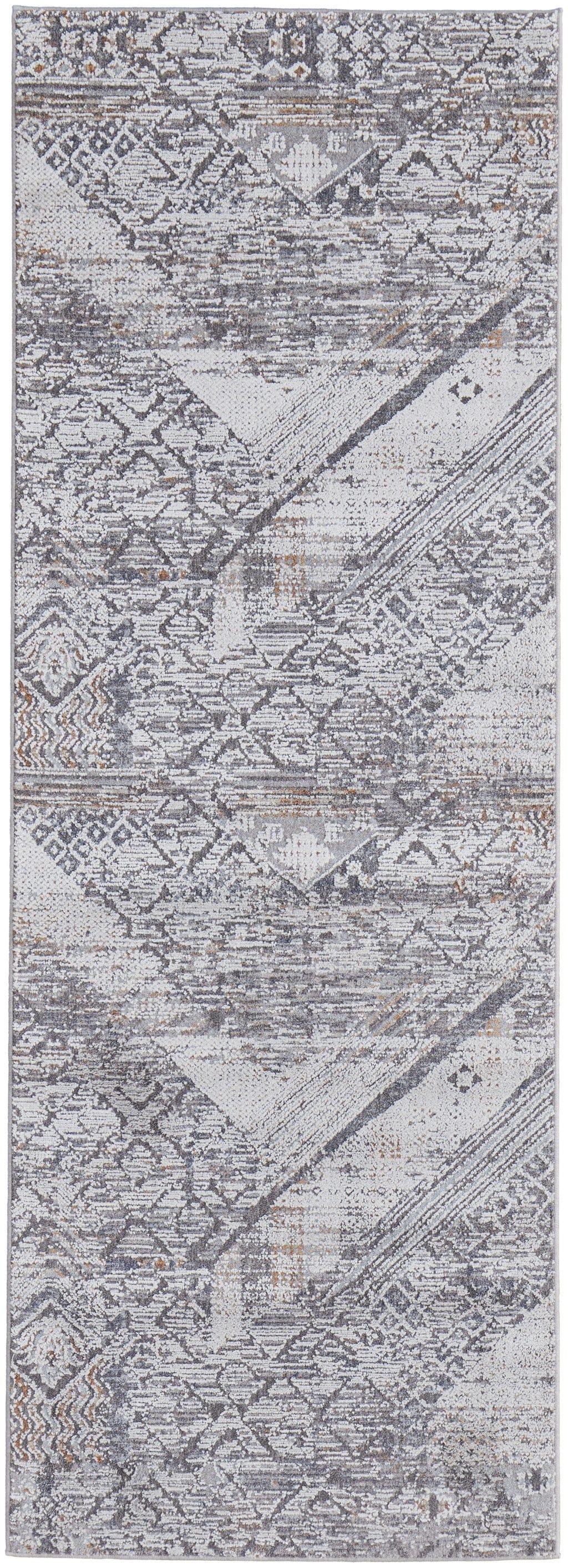 4' X 6' Ivory And Gray Geometric Power Loom Distressed Stain Resistant Area Rug