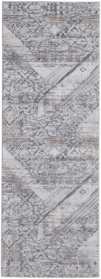 4' X 6' Ivory And Gray Geometric Power Loom Distressed Stain Resistant Area Rug