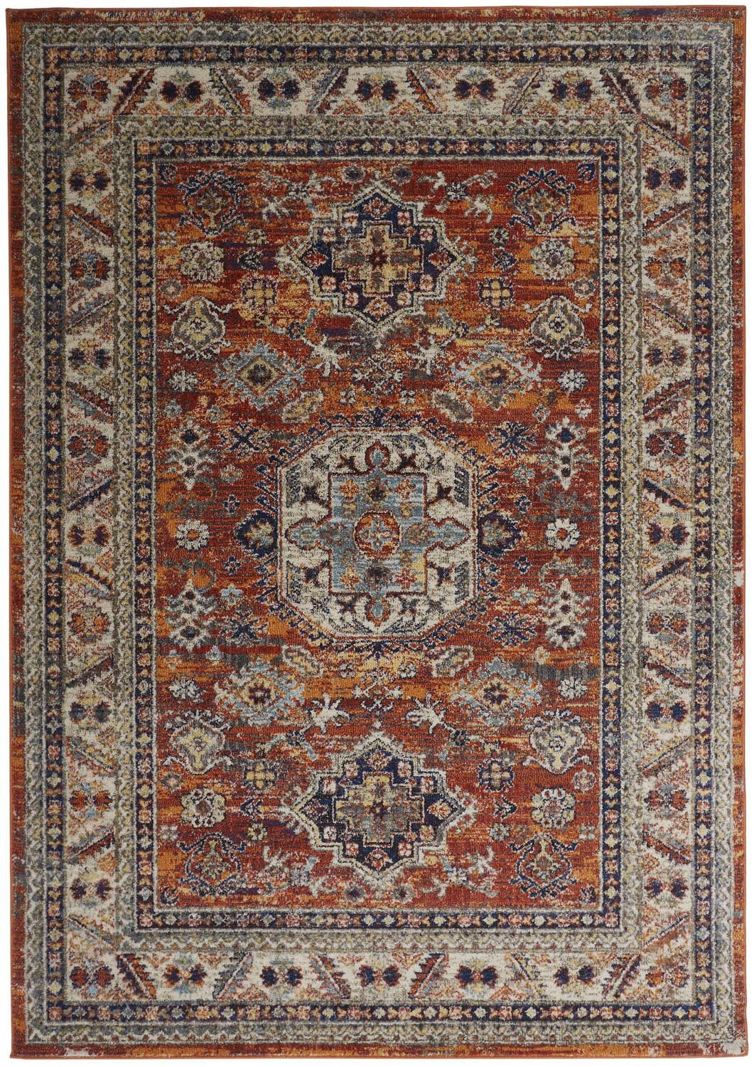 5' X 8' Taupe Gray And Blue Floral Stain Resistant Area Rug