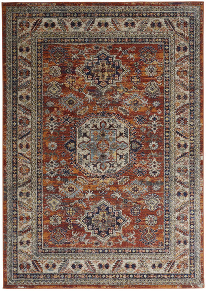 5' X 8' Taupe Gray And Blue Floral Stain Resistant Area Rug