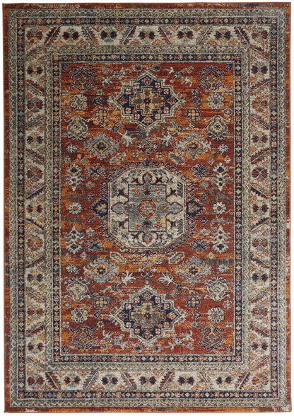 5' X 8' Taupe Gray And Blue Floral Stain Resistant Area Rug