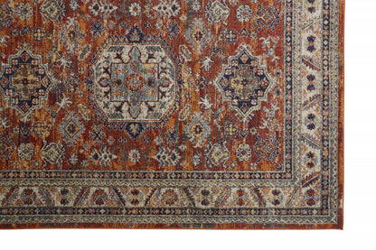 5' X 8' Taupe Gray And Blue Floral Stain Resistant Area Rug