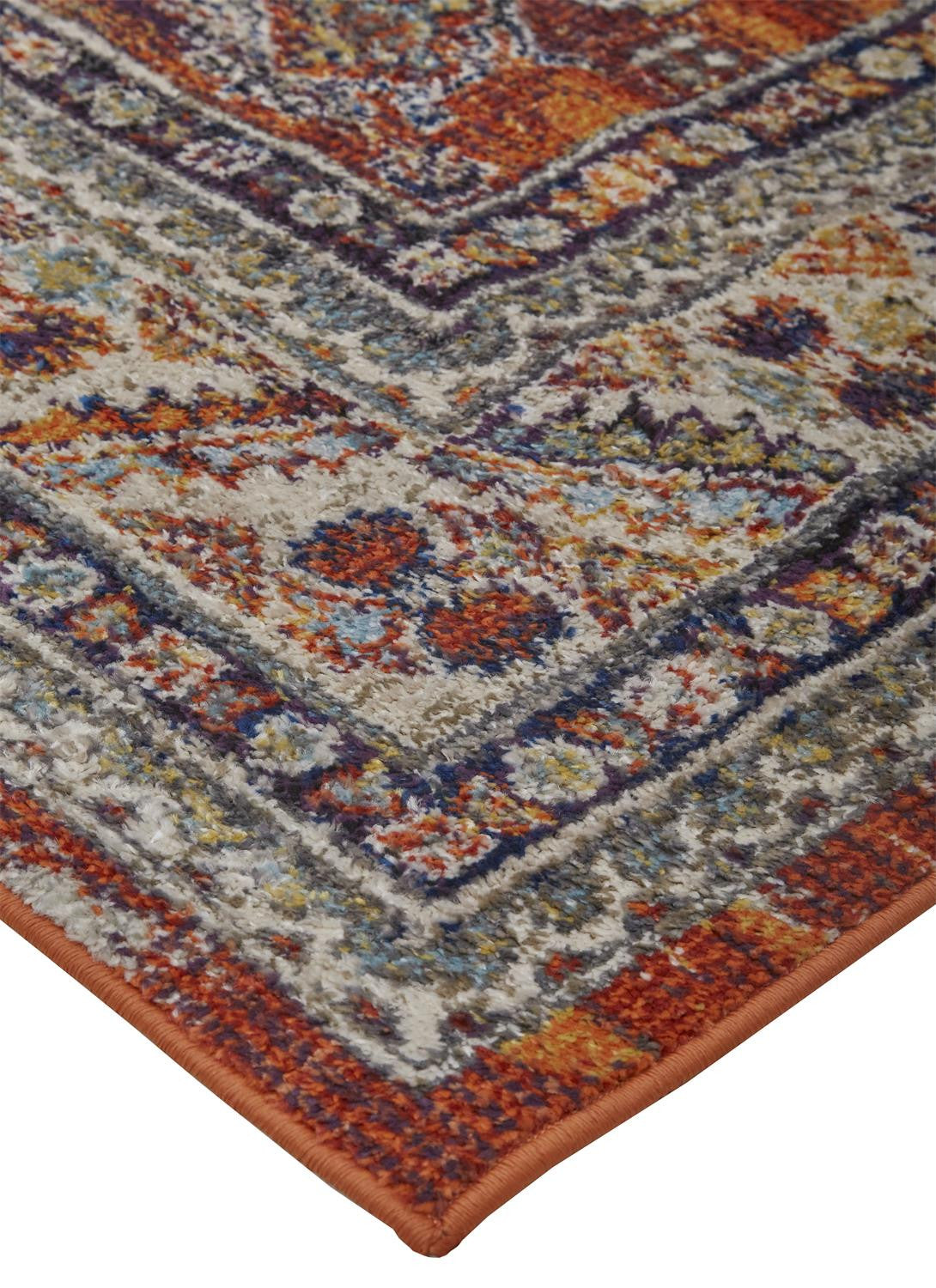5' X 8' Taupe Gray And Blue Floral Stain Resistant Area Rug