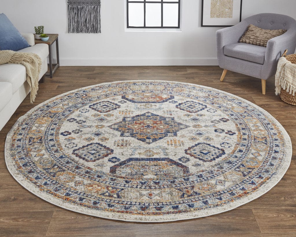 5' X 8' Gray Brown And Blue Floral Stain Resistant Area Rug