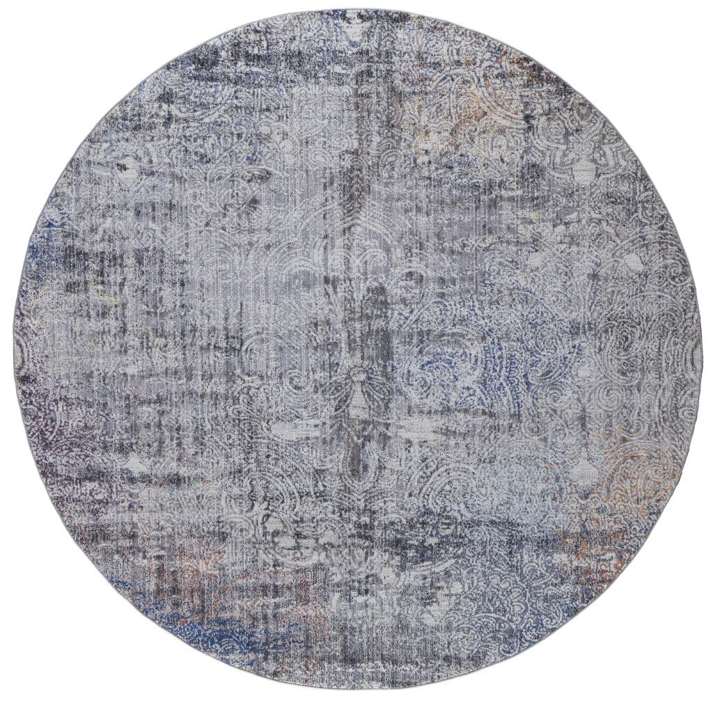 5' X 8' Taupe Blue And Ivory Abstract Power Loom Distressed Stain Resistant Area Rug