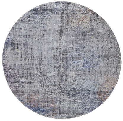 5' X 8' Taupe Blue And Ivory Abstract Power Loom Distressed Stain Resistant Area Rug