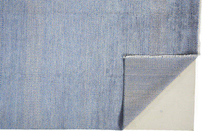 2' X 3' Blue And Silver Wool Striped Hand Knotted Area Rug