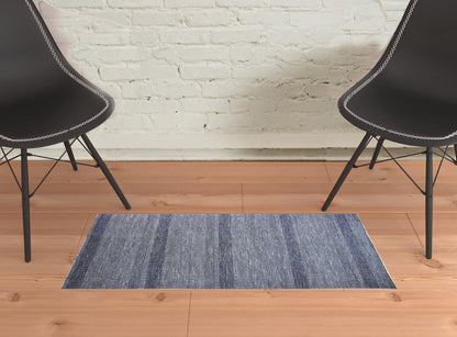 8' X 10' Blue And Gray Wool Striped Hand Knotted Area Rug