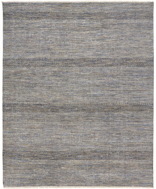8' X 10' Silver Wool Striped Hand Knotted Area Rug