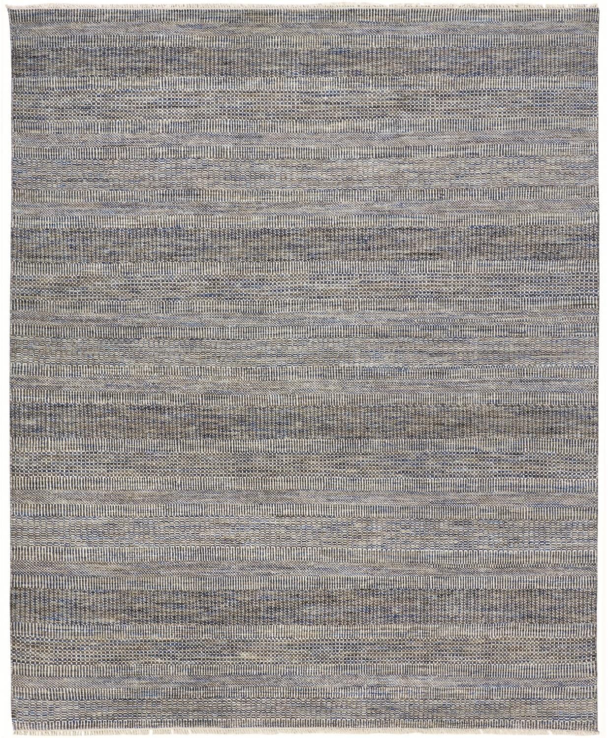 8' X 10' Silver Wool Striped Hand Knotted Area Rug