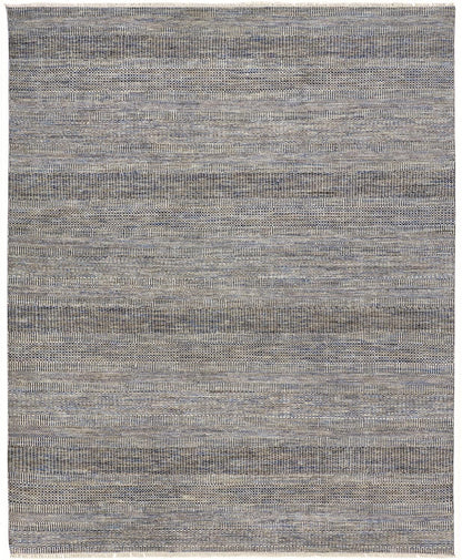 8' X 10' Silver Wool Striped Hand Knotted Area Rug