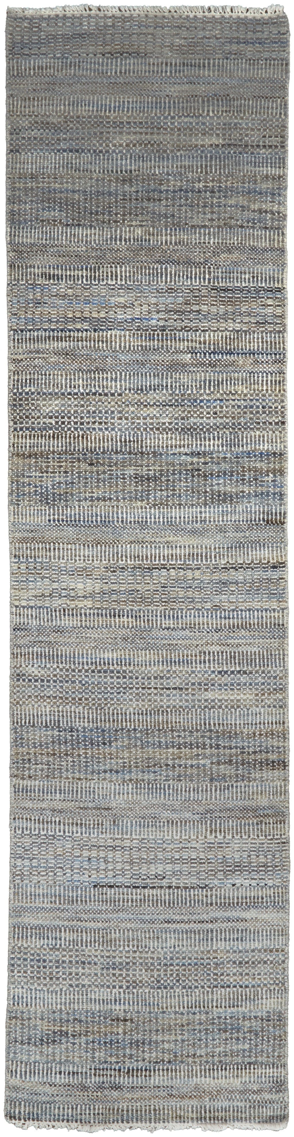 8' X 10' Silver Wool Striped Hand Knotted Area Rug
