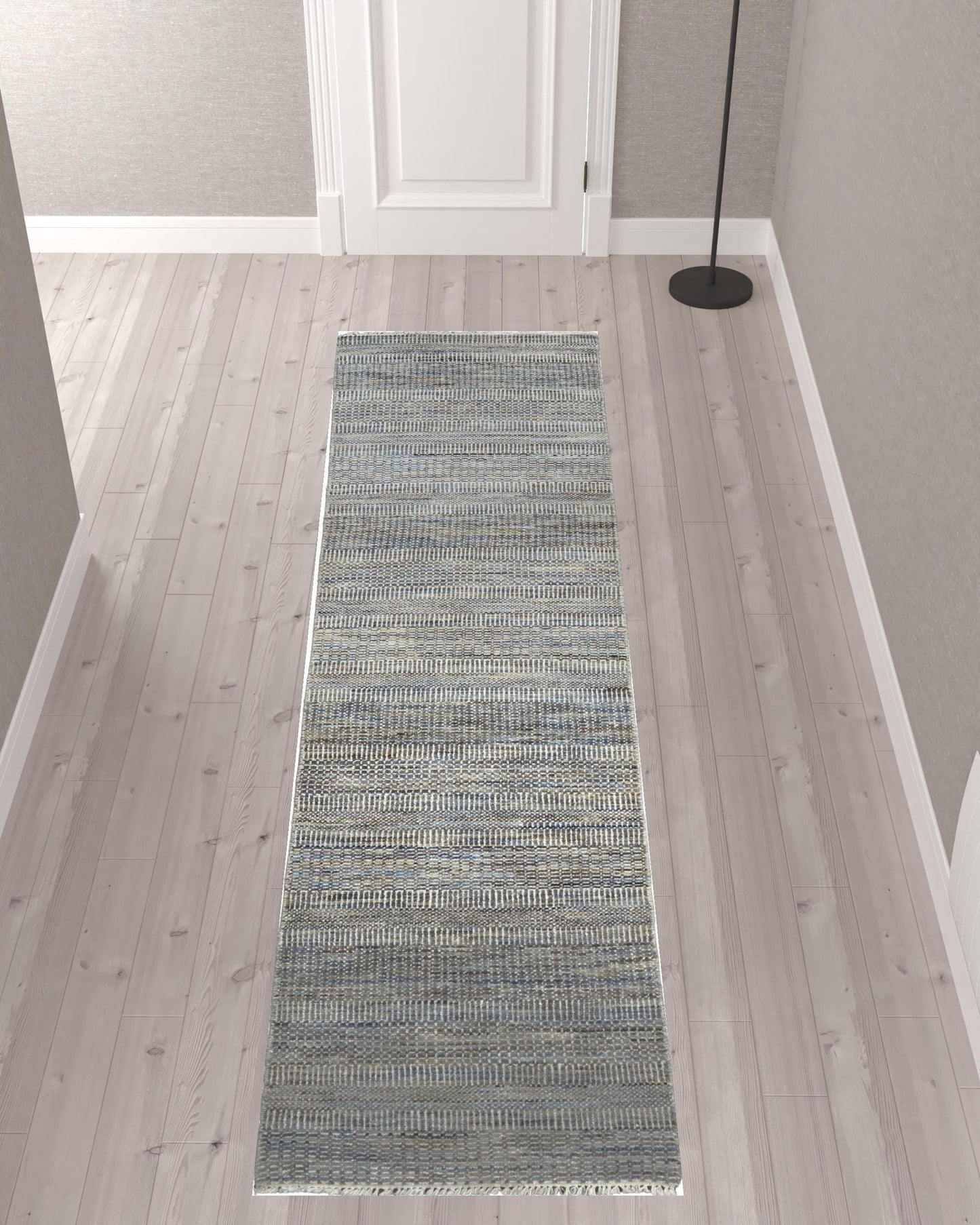 8' X 10' Silver Wool Striped Hand Knotted Area Rug