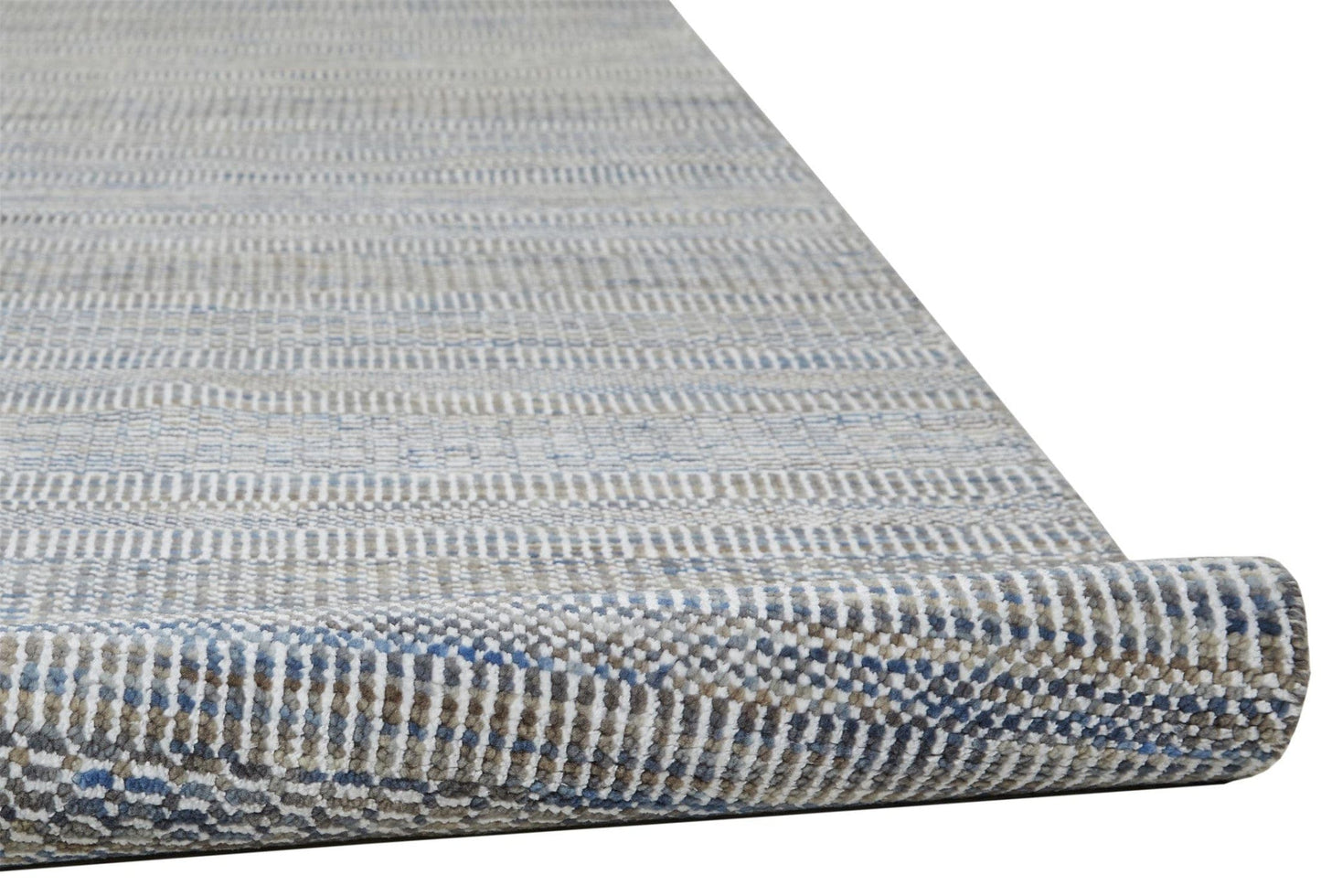 8' X 10' Silver Wool Striped Hand Knotted Area Rug