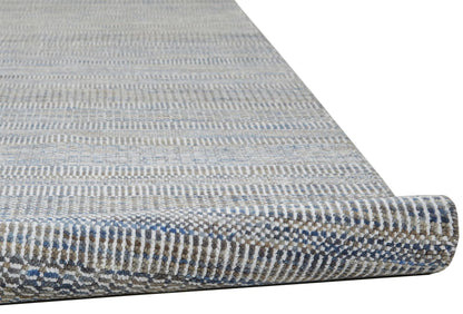 8' X 10' Silver Wool Striped Hand Knotted Area Rug