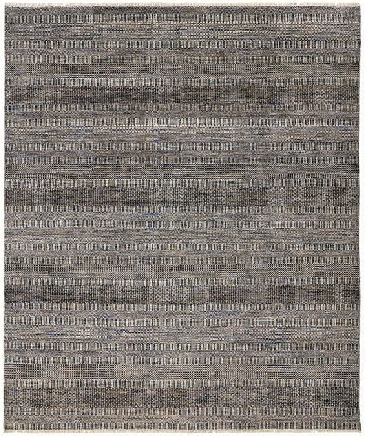 8' X 10' Gray Wool Striped Hand Knotted Area Rug