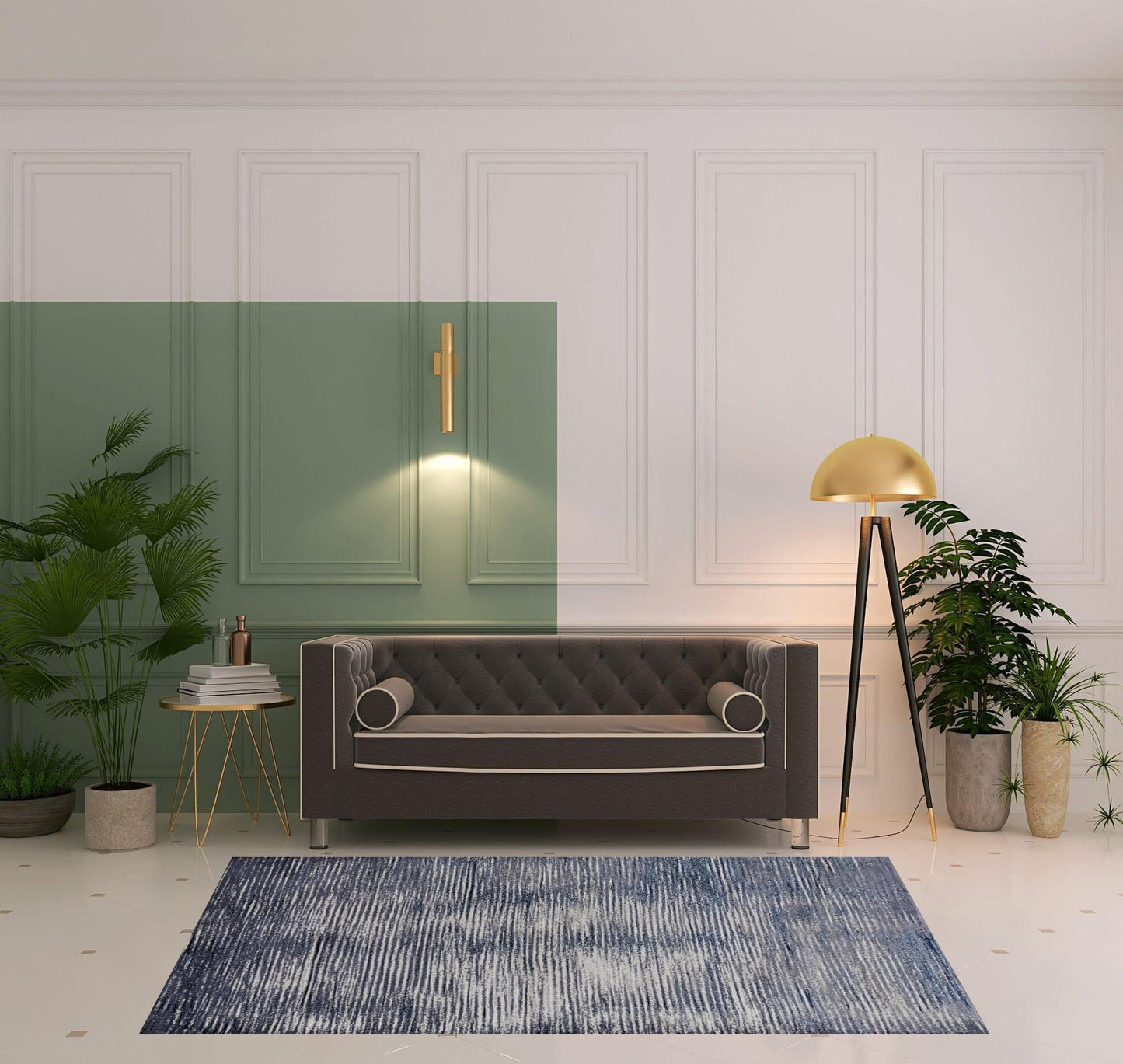 4' X 6' Blue Gray And Ivory Striped Power Loom Distressed Area Rug