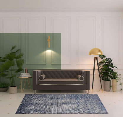 4' X 6' Blue Gray And Ivory Striped Power Loom Distressed Area Rug