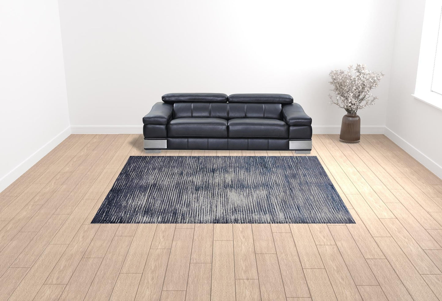 4' X 6' Blue Gray And Ivory Striped Power Loom Distressed Area Rug