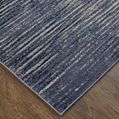 4' X 6' Blue Gray And Ivory Striped Power Loom Distressed Area Rug