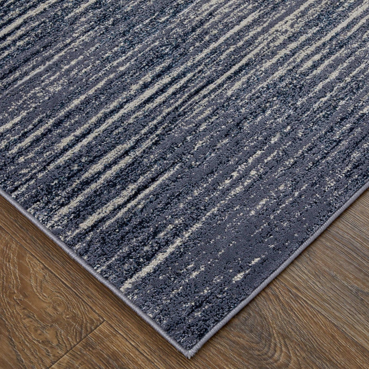 4' X 6' Blue Gray And Ivory Striped Power Loom Distressed Area Rug