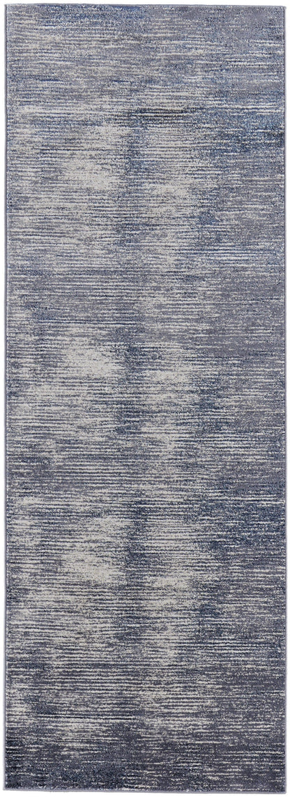 4' X 6' Blue Gray And Ivory Striped Power Loom Distressed Area Rug