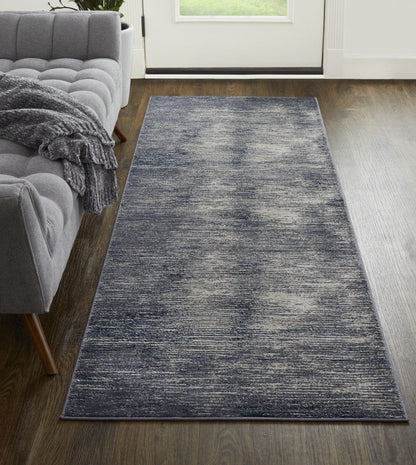 4' X 6' Blue Gray And Ivory Striped Power Loom Distressed Area Rug