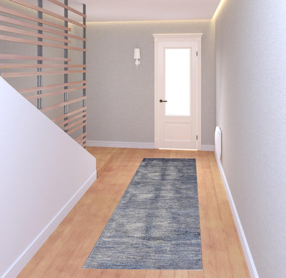 4' X 6' Blue Gray And Ivory Striped Power Loom Distressed Area Rug