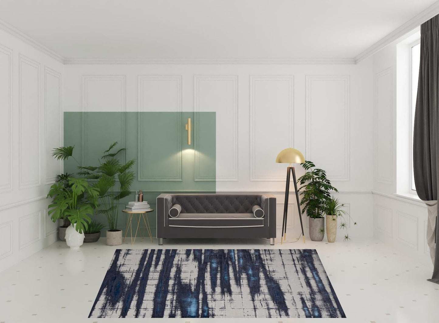 4' X 6' Ivory Blue And Gray Abstract Power Loom Distressed Area Rug