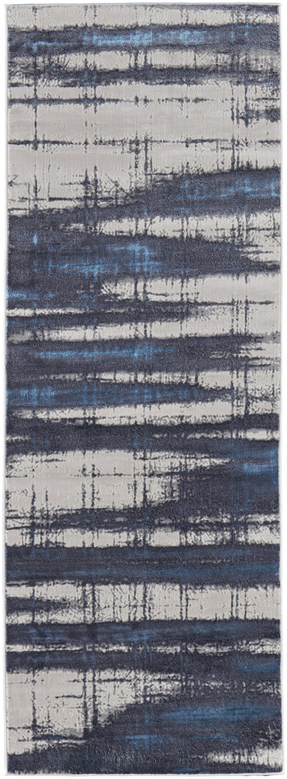 4' X 6' Ivory Blue And Gray Abstract Power Loom Distressed Area Rug