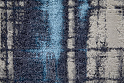 4' X 6' Ivory Blue And Gray Abstract Power Loom Distressed Area Rug