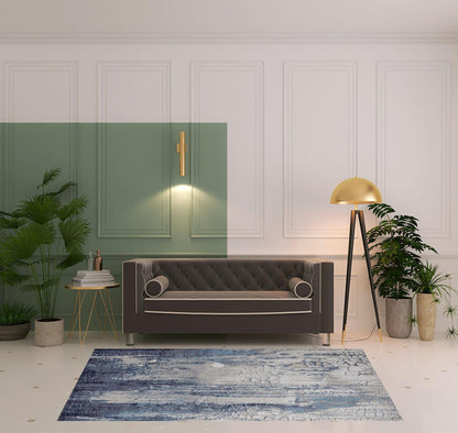 4' X 6' Ivory Blue And Black Abstract Power Loom Distressed Area Rug