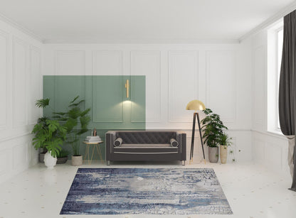 4' X 6' Ivory Blue And Black Abstract Power Loom Distressed Area Rug