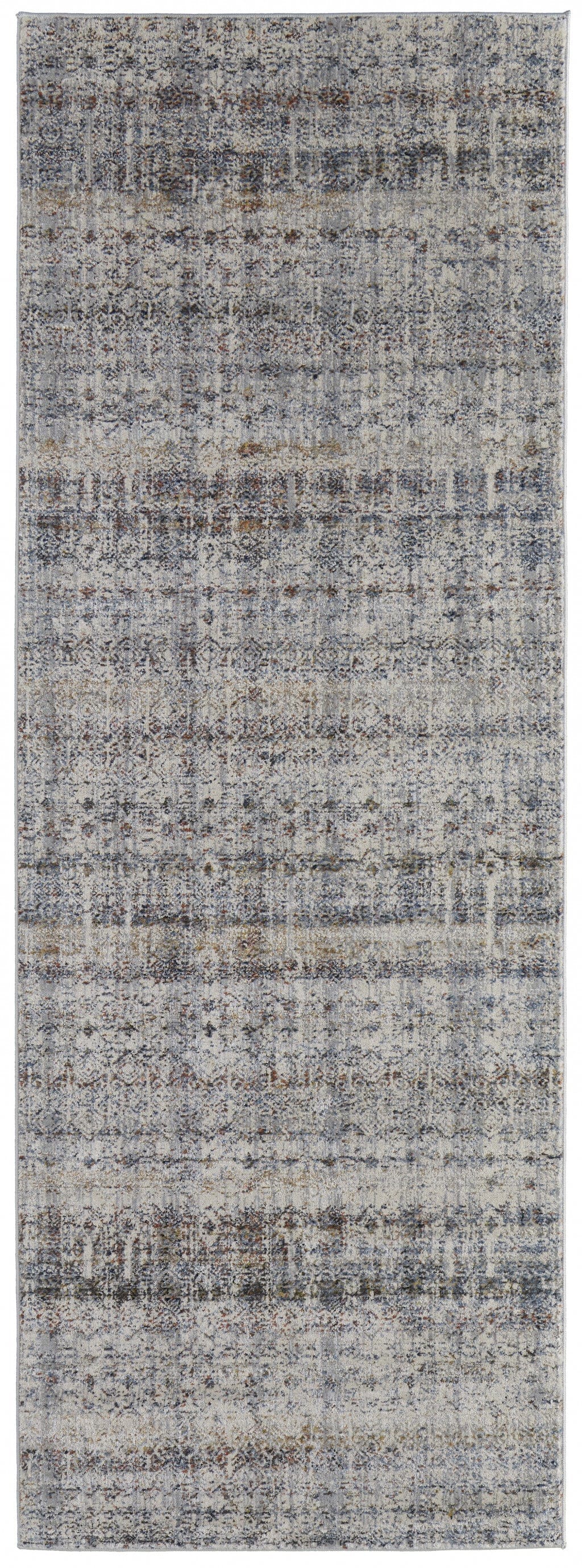 5' X 8' Tan Ivory And Blue Geometric Power Loom Distressed Area Rug With Fringe