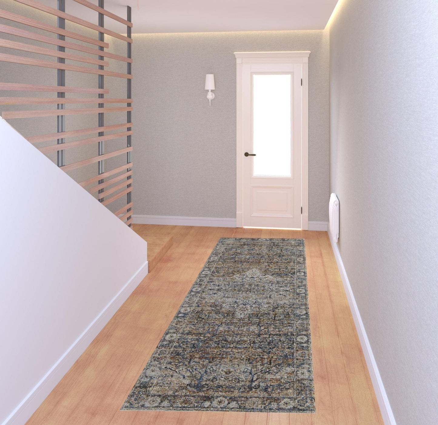 5' X 8' Tan Orange And Blue Floral Power Loom Distressed Area Rug With Fringe