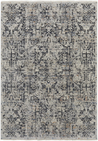 5' X 8' Ivory Gray And Taupe Abstract Power Loom Distressed Area Rug With Fringe