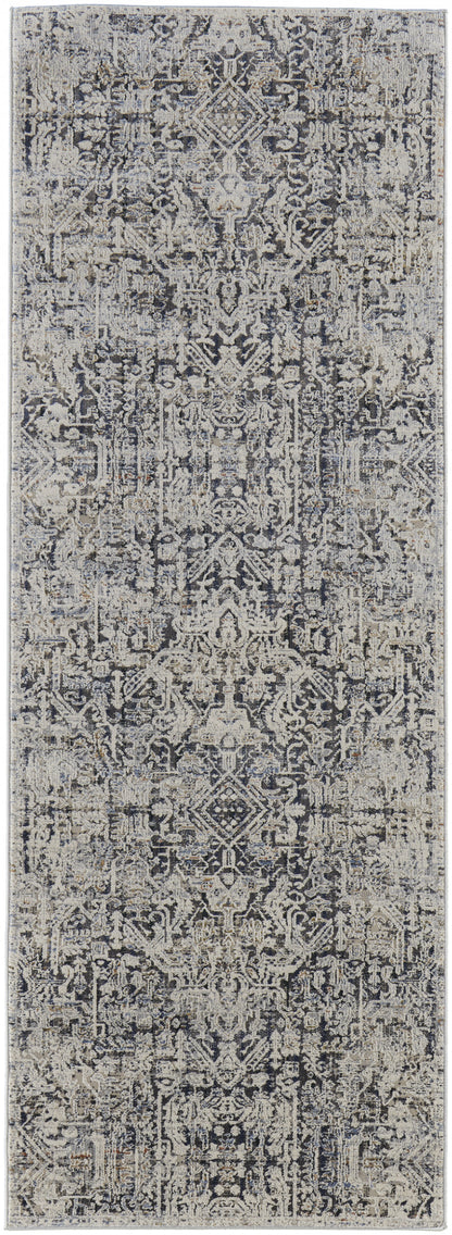 5' X 8' Ivory Gray And Taupe Abstract Power Loom Distressed Area Rug With Fringe