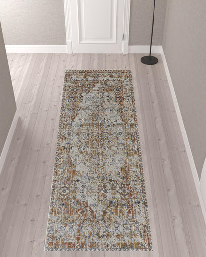 8' X 10' Tan Ivory And Orange Floral Power Loom Area Rug With Fringe