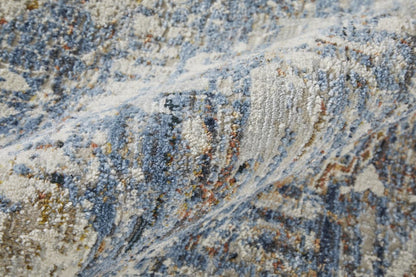 5' X 8' Ivory Orange And Blue Floral Power Loom Distressed Area Rug With Fringe