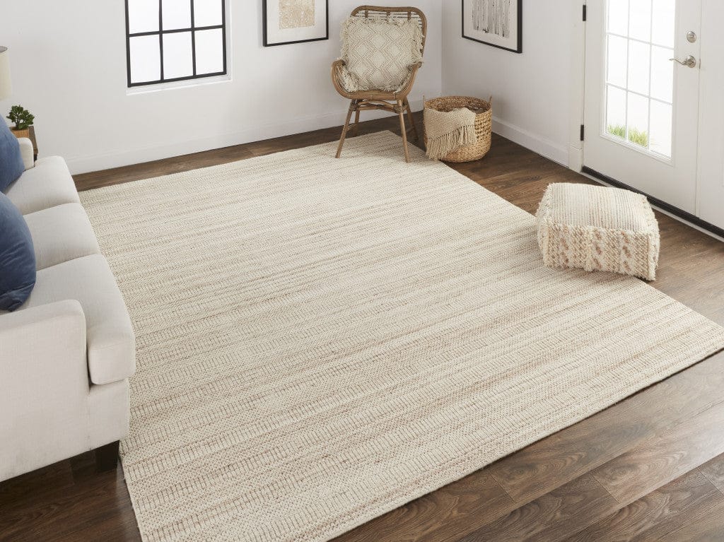 4' X 6' Ivory Wool Hand Woven Stain Resistant Area Rug