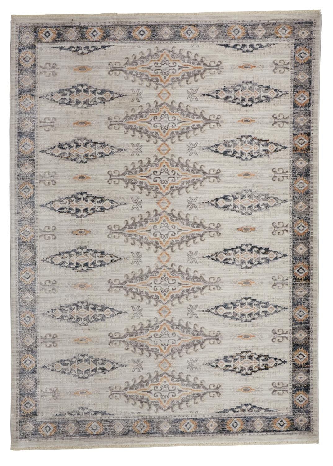4' X 6' Gray Blue And Orange Floral Stain Resistant Area Rug