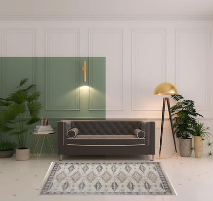 4' X 6' Gray Blue And Orange Floral Stain Resistant Area Rug