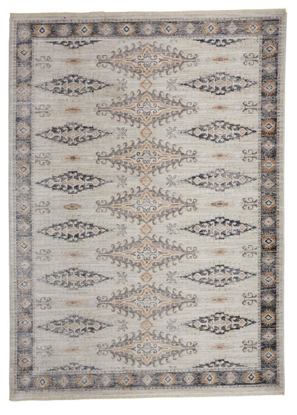 4' X 6' Gray Blue And Orange Floral Stain Resistant Area Rug
