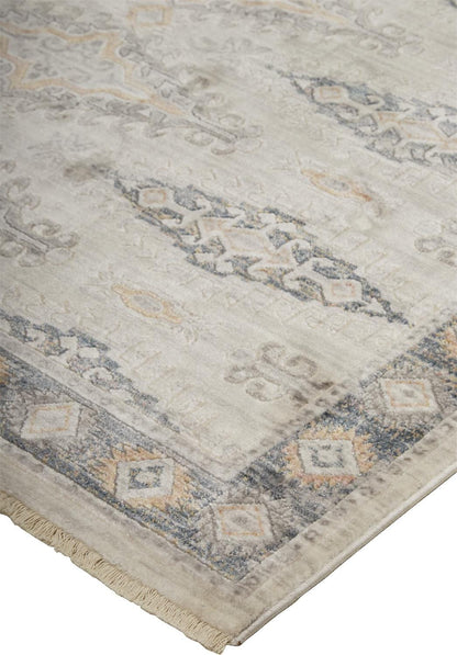 4' X 6' Gray Blue And Orange Floral Stain Resistant Area Rug